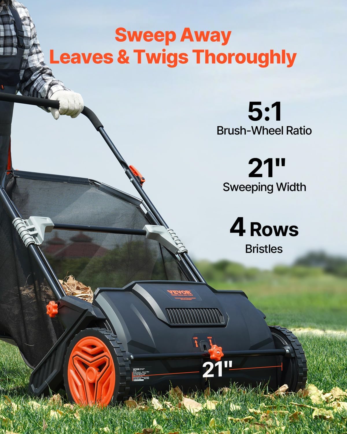 AUCT 21764 - $106 VEVOR Push Lawn Sweeper 21" Leaf & Grass Collector 3.5 cu. ft. Hopper Bag - Image 2