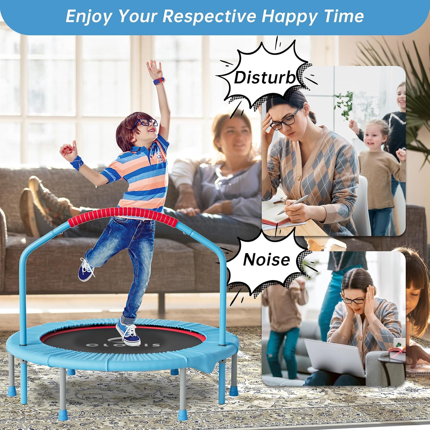AUCT 22054 - $100 CLORIS 38in/48in Folding Trampoline - Max Load 220lbs / 450lbs Trampoline Rebounder T - Image 4