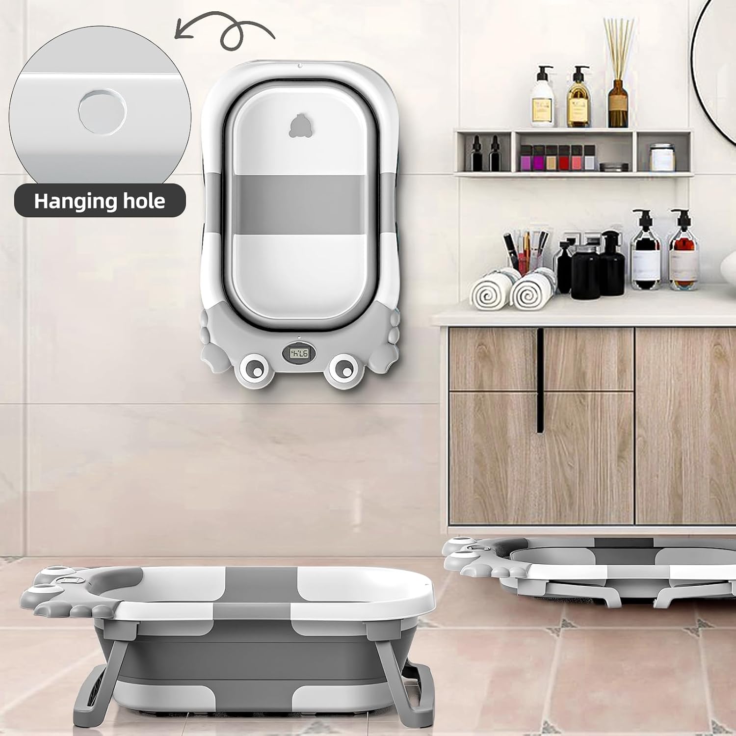 AUCT 20900 - Collapsible Baby Bathtub for Newborns to Toddler with Real-time Temp Monitor & Floating Cu - Image 3