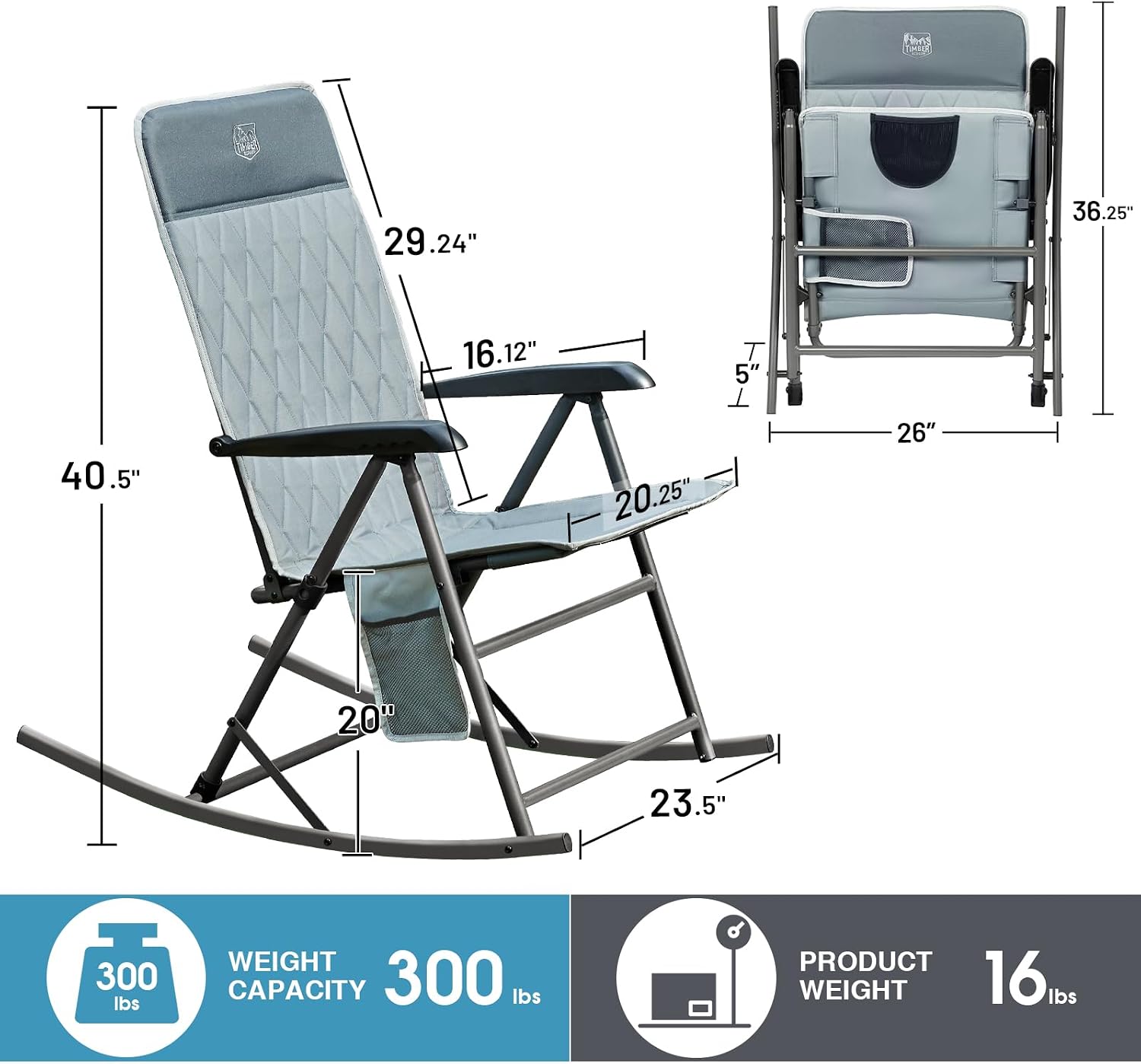 AUCT 22535 - $79 Timber Ridge 3-Level Adjustable Rocking Camping Chair, Ergonomic Padded High Back, Sup - Image 3