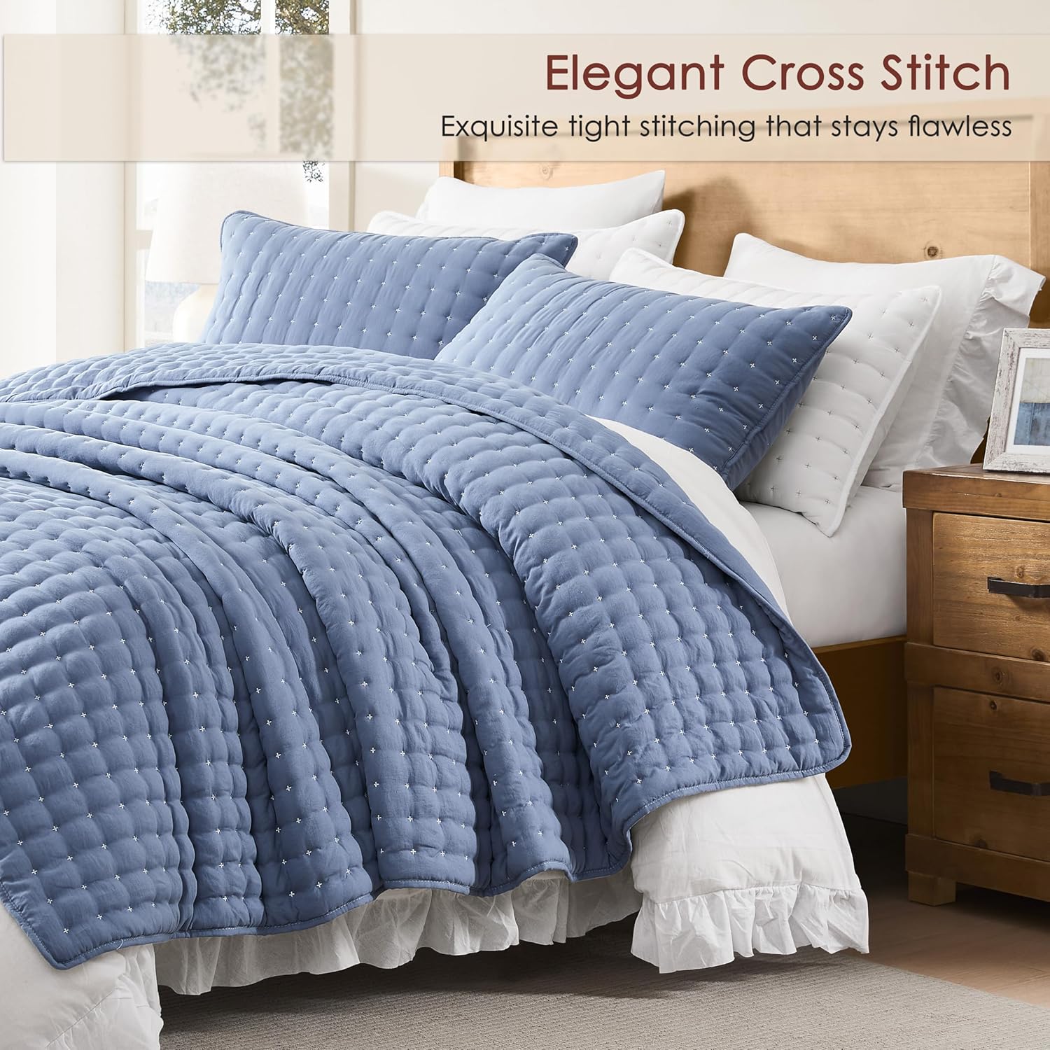 AUCT 21306 - WDCOZY Cloud Soft Quilt Set, King Size, Blue, 3 Pieces 104x90 inches - Image 3