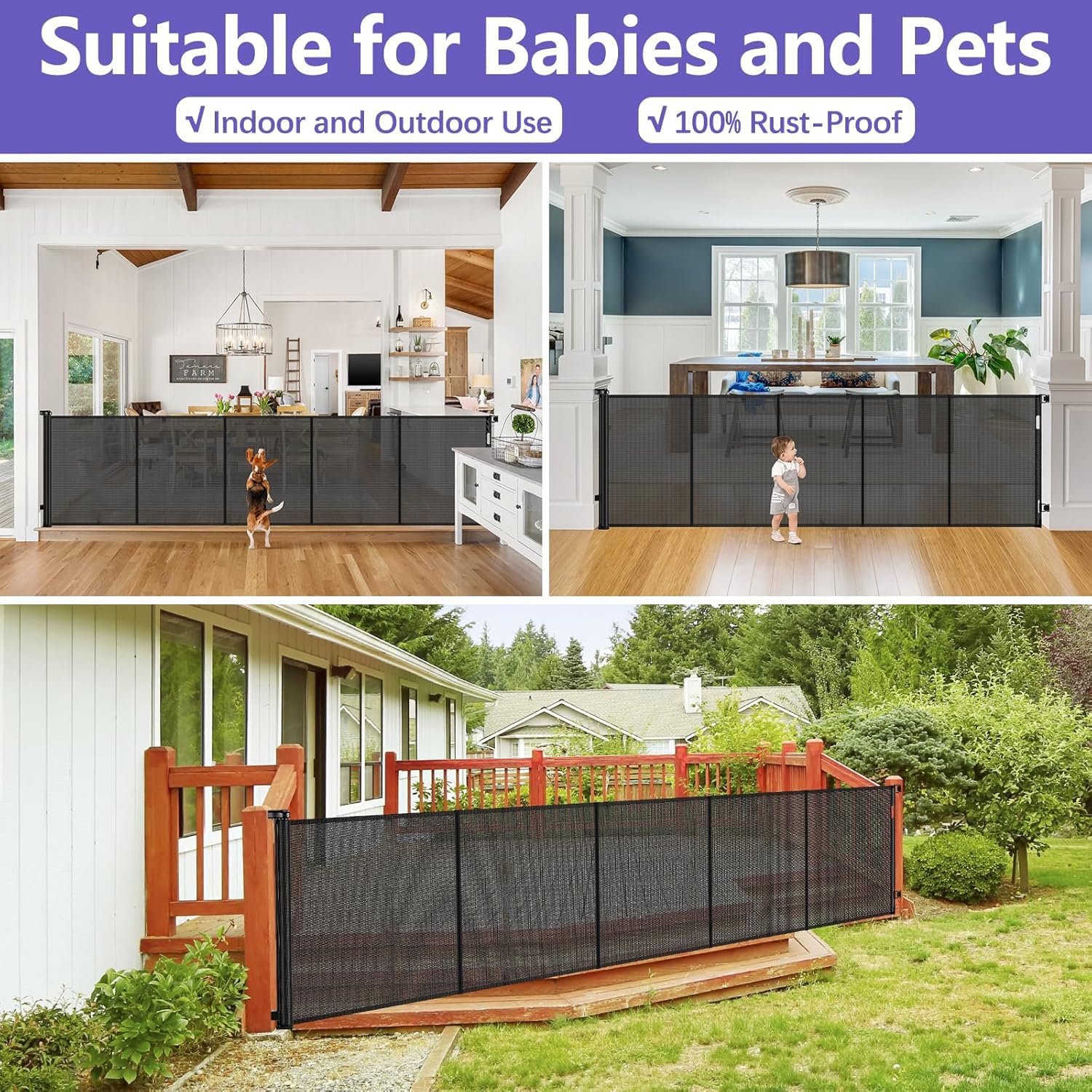AUCT 22104 - $67 Reinforced 42" Tall 120" Wide Retractable Baby Gates for Large Openings - Image 4