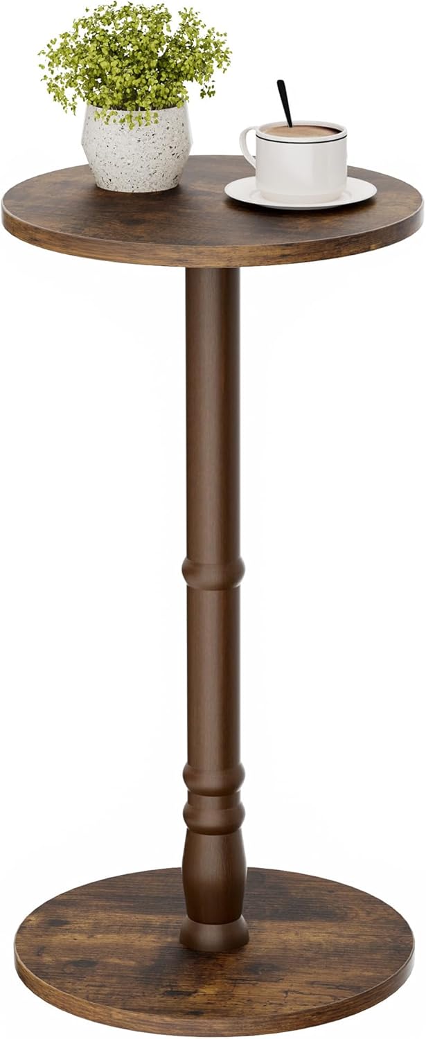AUCT 20930 - Homleke Round Side Table with Solid Wood Pillar, Small Drink Table