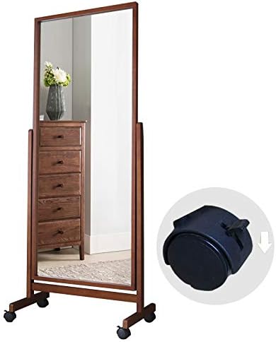 AUCT 20896 - $150 Swivel Full Length Mirror on Wheels 65"x22", Free Standing Wood Frame Cheval Floor Mi