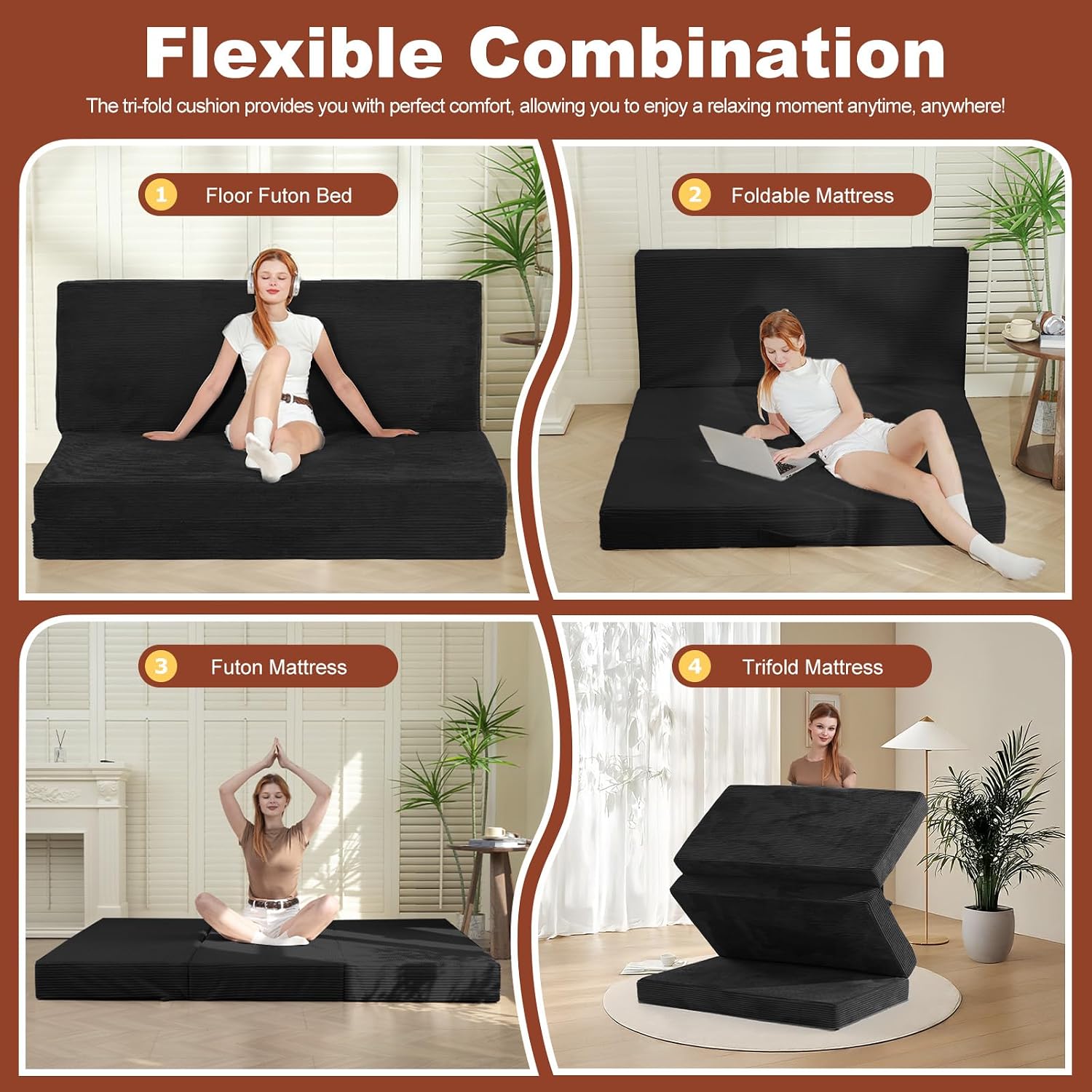 AUCT 22506 - $180 6-Inch Tri-Fold Foldable Mattress, Folding Sofa Bed with Removable Washable Cover, Po - Image 3
