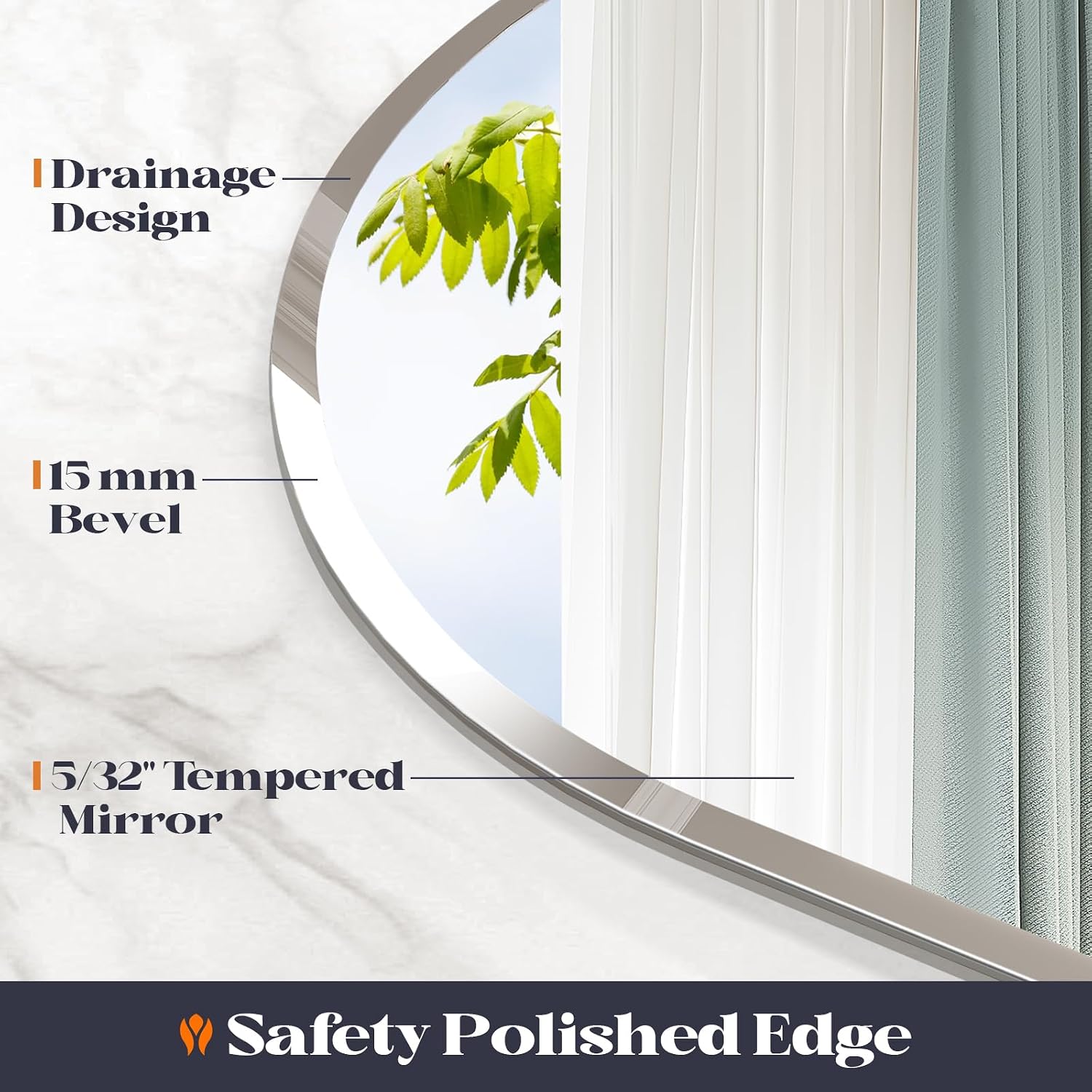AUCT 22329m - $133 Frameless Bathroom Mirror, 28" x 40" Arched Beveled Frameless Mirror, Arch Wall Mount - Image 2