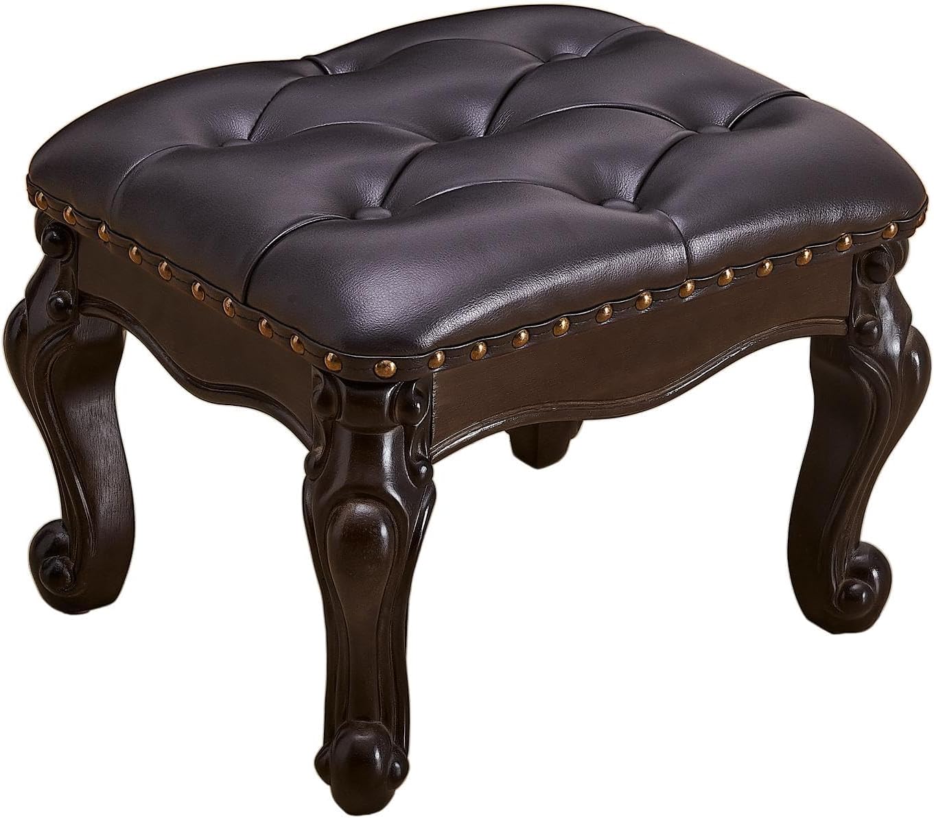 AUCT 21421 - $100 Foot Stools Ottoman, Leather Footstool for Living Room, Solid Wooden Small Vintage Ot