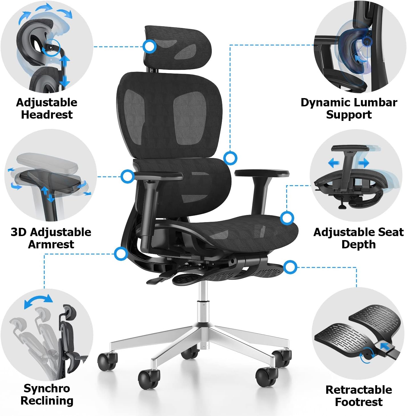 AUCT 20987 - $350 PatioMage Ergonomic Office Chair with Footrest, Big and Tall Desk Chair with Adjustab - Image 4