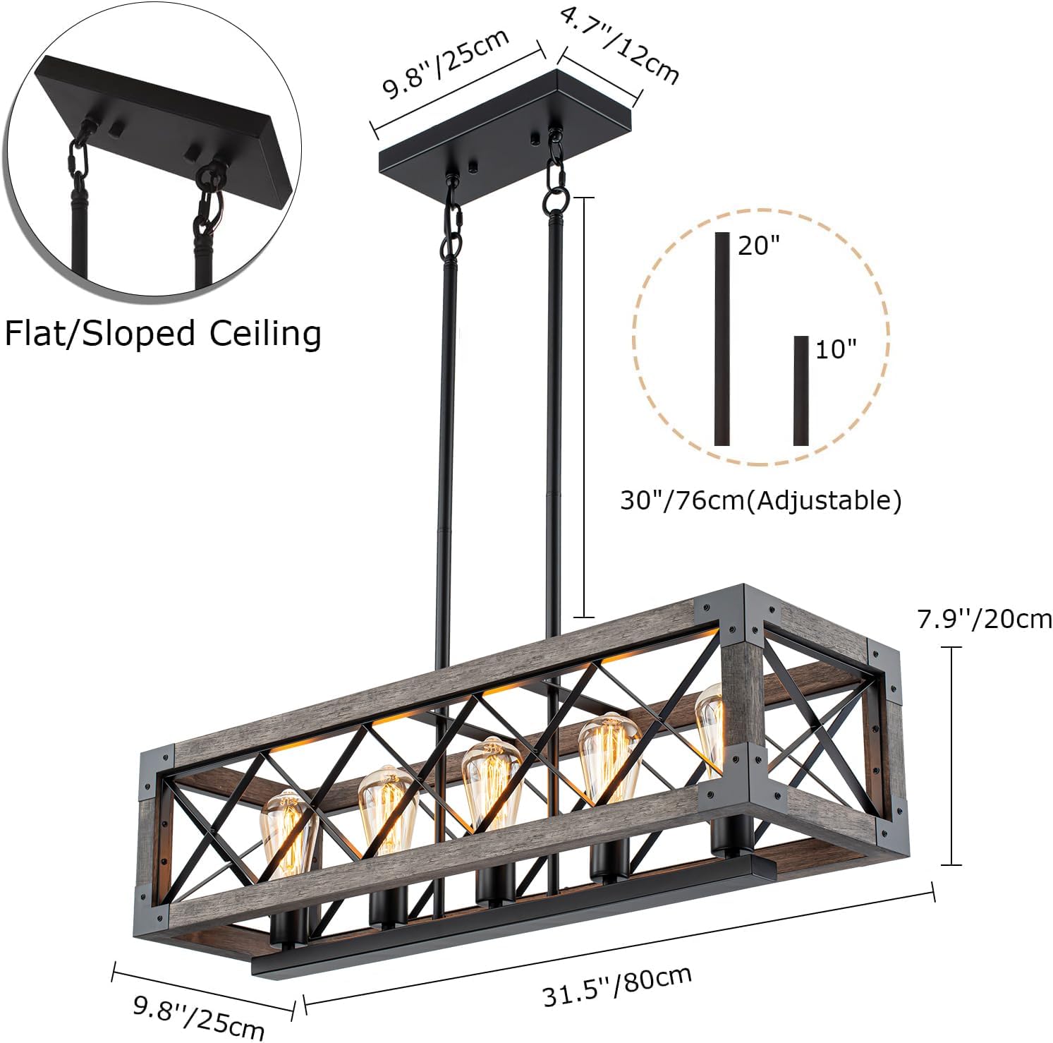AUCT 21220 - $189 32 Inch Kitchen Island Lighting,5 Light Farmhouse Linear Chandelier Dining Room Pool - Image 2