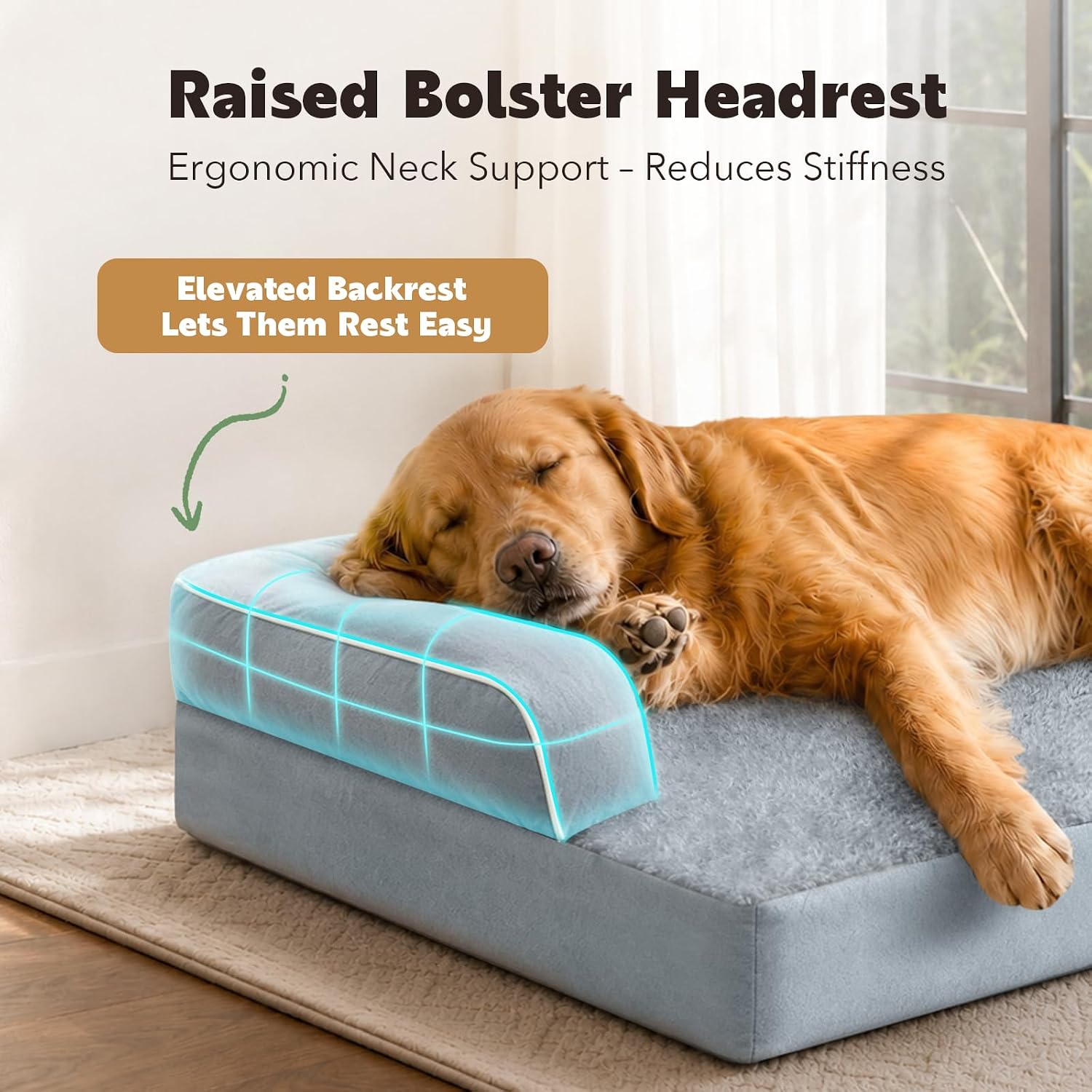 AUCT 21120 - MEKIY Orthopedic Washable Dog Bed with Bolster for Medium to Large Dogs - Image 2
