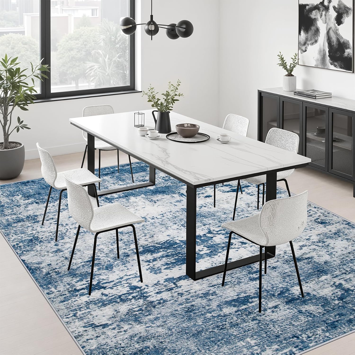 AUCT 20882 - $117 10x12 Area Rug Living Room: Modern Washable Indoor Soft Carpet Blue - Image 4