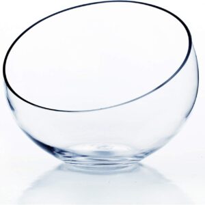 AUCT 21256 - WGV Slant Cut Bowl Glass Vase, Width 11", Height 9.5", Clear Terrarium, Candy Dish, Fruit