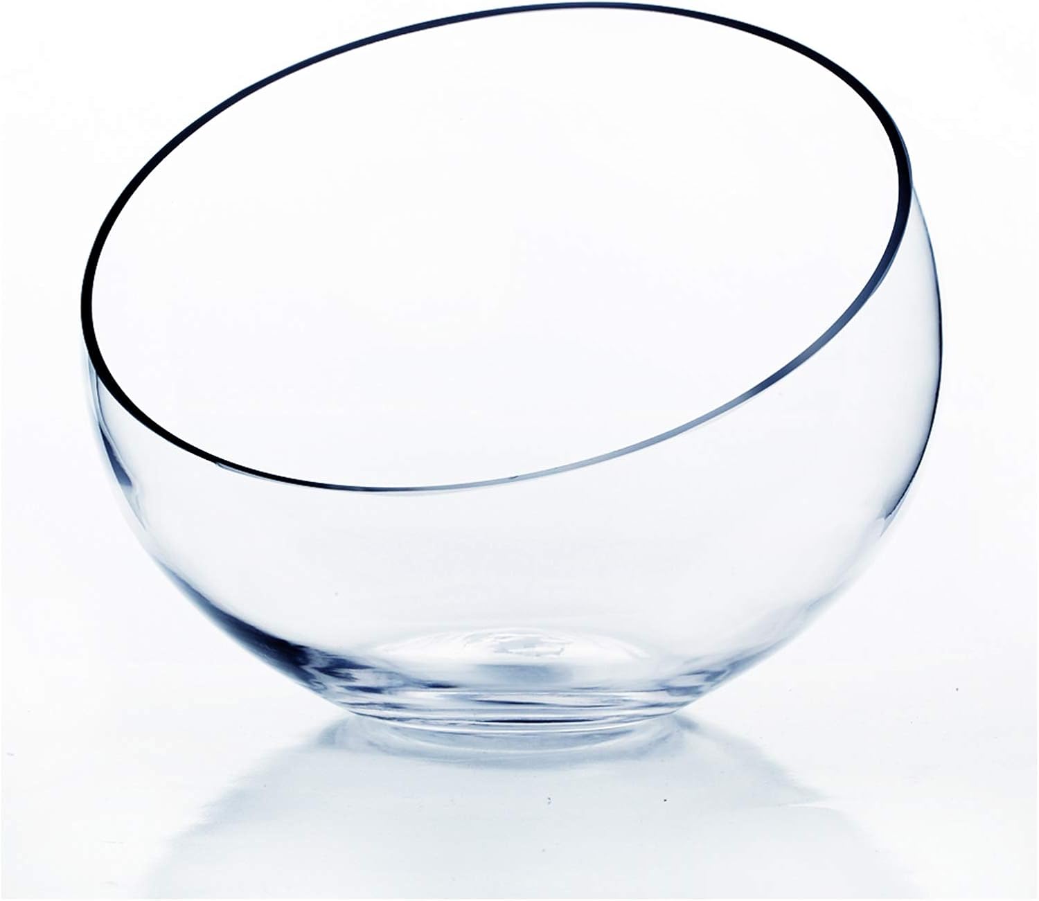 AUCT 21256 - WGV Slant Cut Bowl Glass Vase, Width 11", Height 9.5", Clear Terrarium, Candy Dish, Fruit