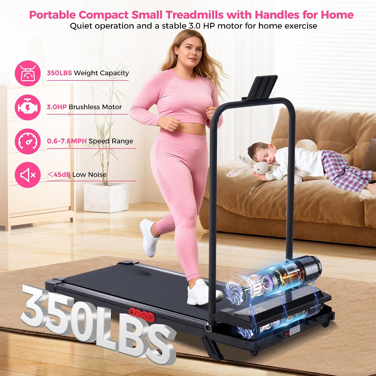 AUCT 20947 - $114 Compact Portable Walking Pad Treadmills with Handle Bar Incline Home - Image 4