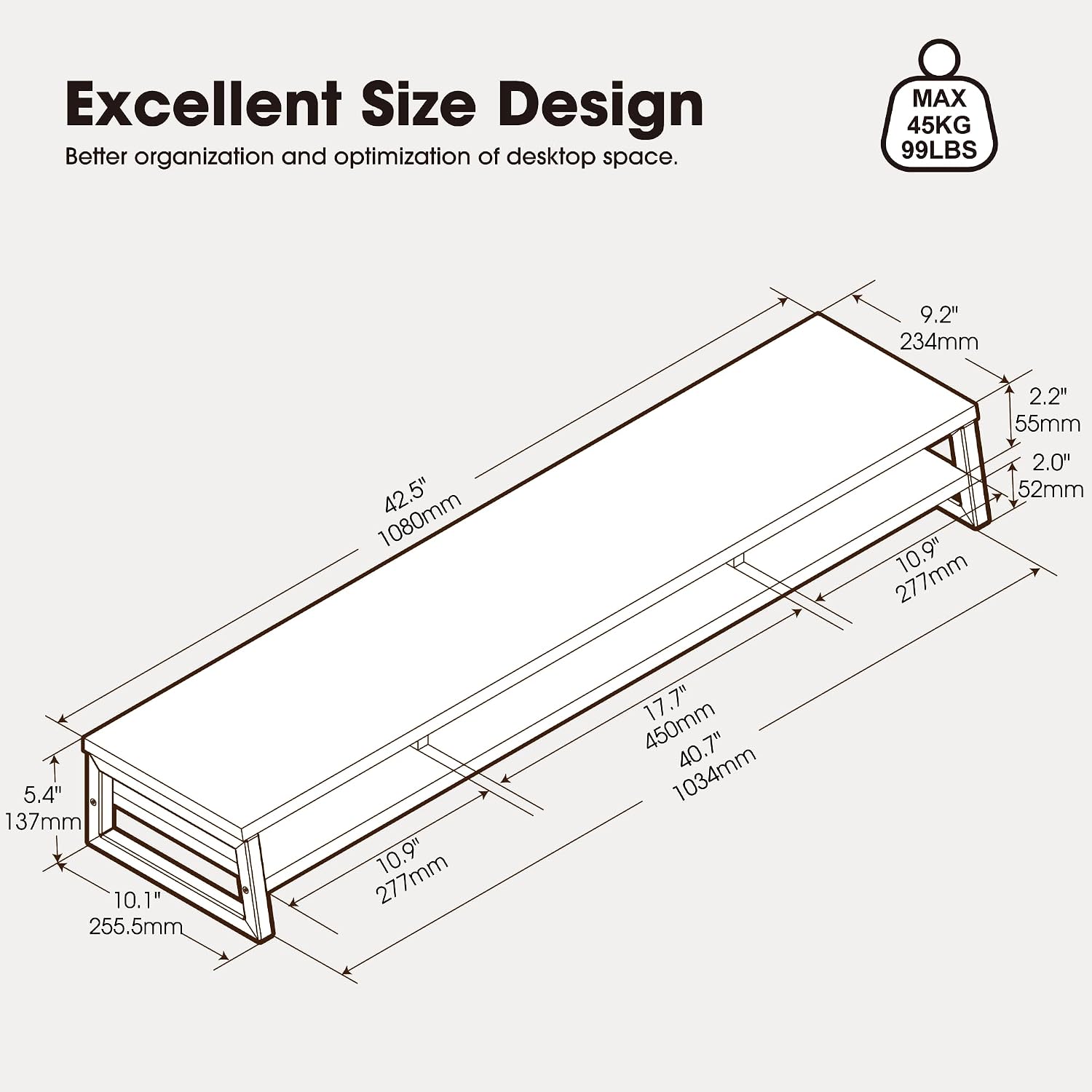 AUCT 21065 - $90 Fenge Dual Monitor Riser for Desk, Open Shelf with 3 Storage Compartments - Image 3