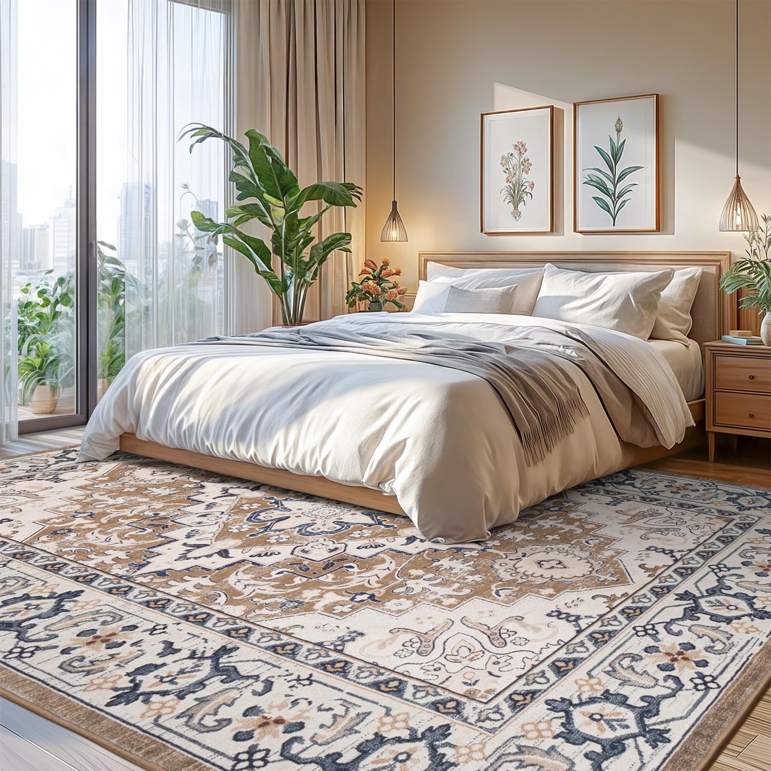 AUCT 21506 - $67 Lofus 8x10 Area Rugs for Living Room Bedroom, Soft Boho Carpet Floral Brown - Image 2