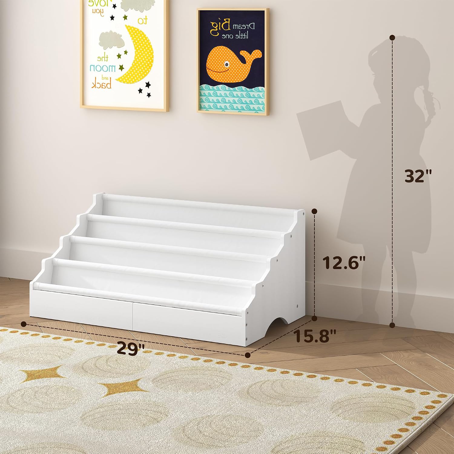 AUCT 21025 - ELYKEN Bamboo Toddler Bookshelf, Nursery Book Shelves, Montessori Bookcase - Image 2