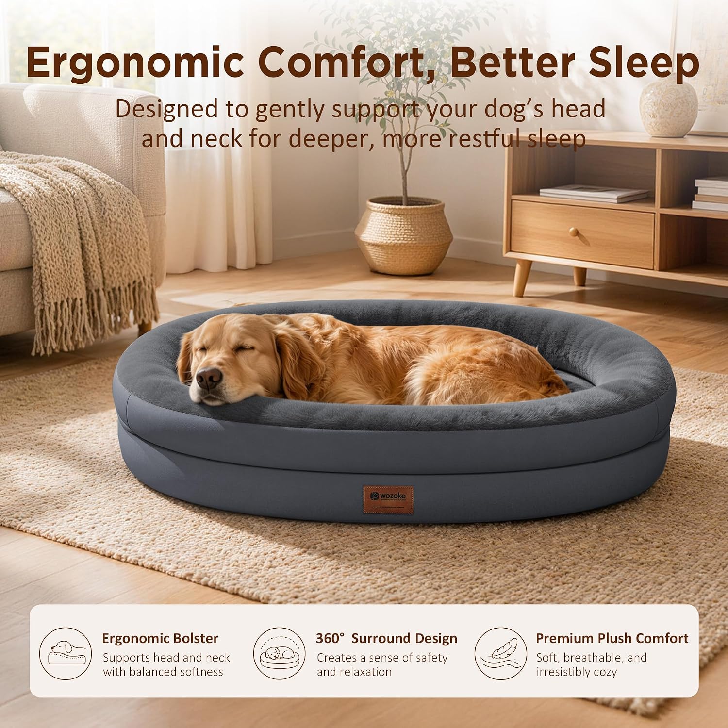 AUCT 22628 - Waterproof Orthopedic Dog Bed for Medium Dogs, Dark Grey - Image 2