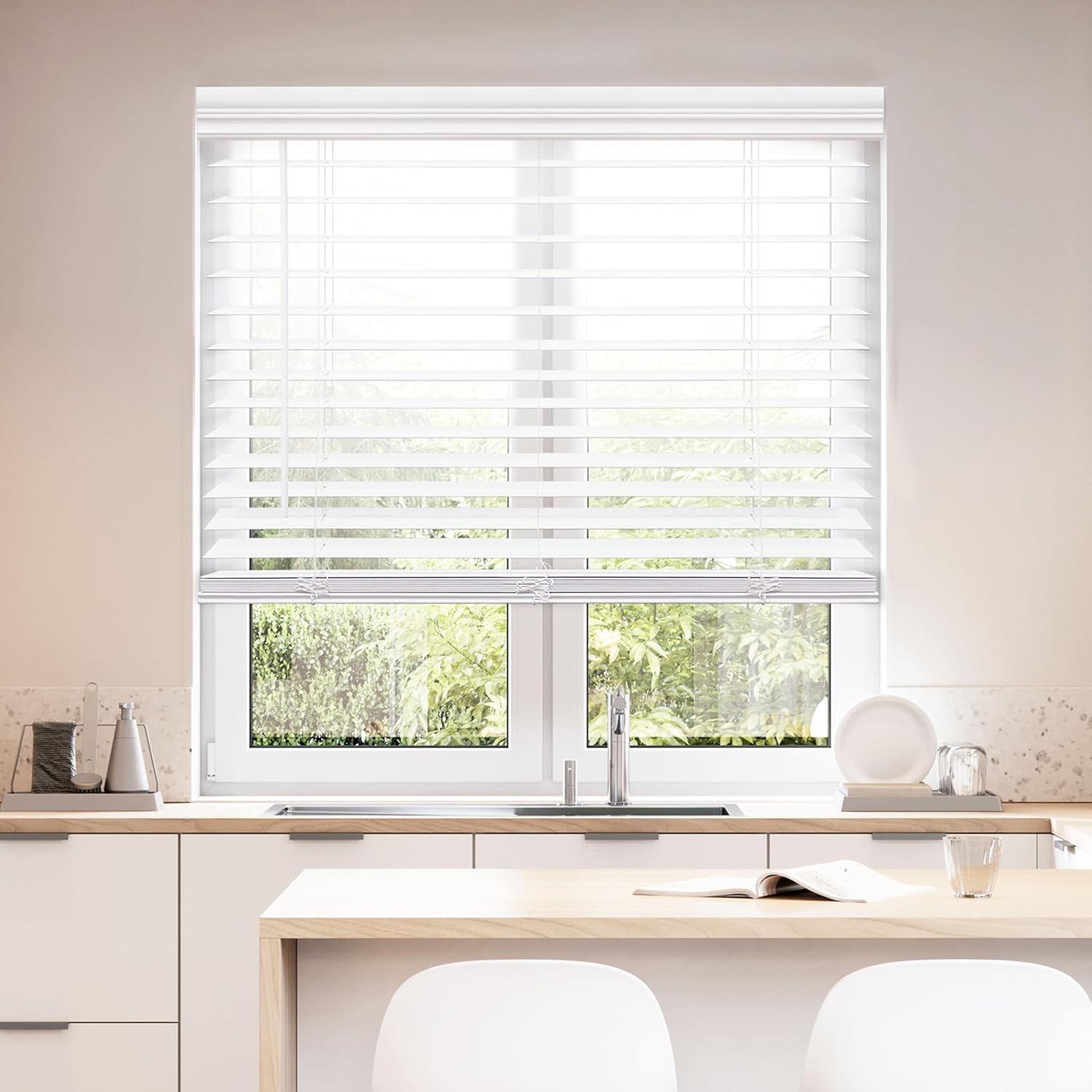 AUCT 20459 - $68 DEZ FURNISHINGS Cordless 2" Faux Wood Blind, 50" W x 64" H, White
