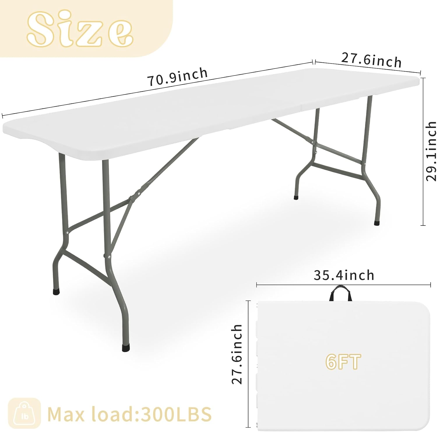 AUCT 22519 - HAISIWLKJ Folding Table 6 FT Lightweight Camping Table Portable Plastic Rectangular Outdoo - Image 2