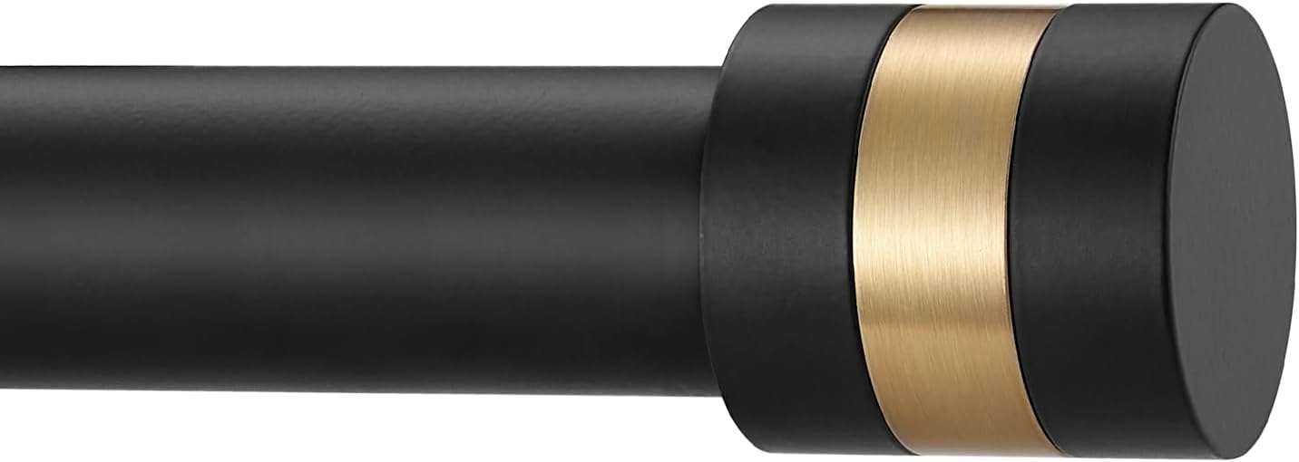 AUCT 21215 - 1Inch Diameter Single Curtain Rods with Decorative Finials 72-144inch, Matte Black