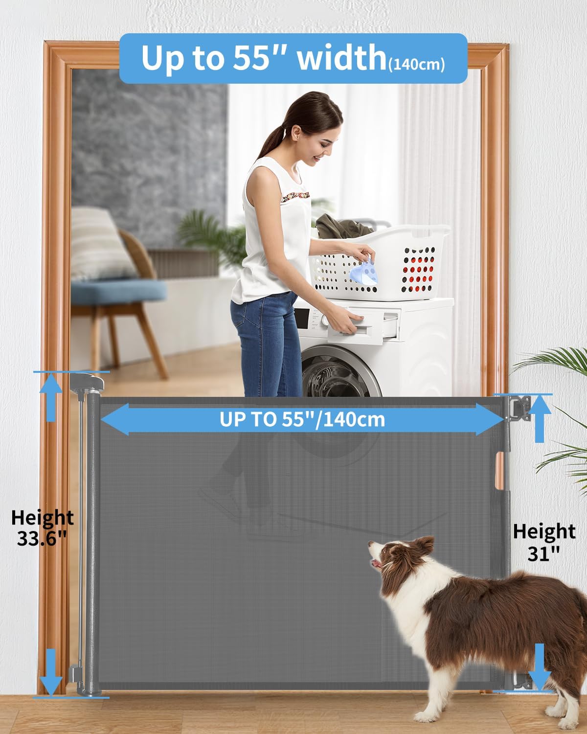 AUCT 22388 - $80 2-Pack 33"H Retractable Baby & Dog Gates, Fits up to 55"W, Hardware Mounted - Image 2