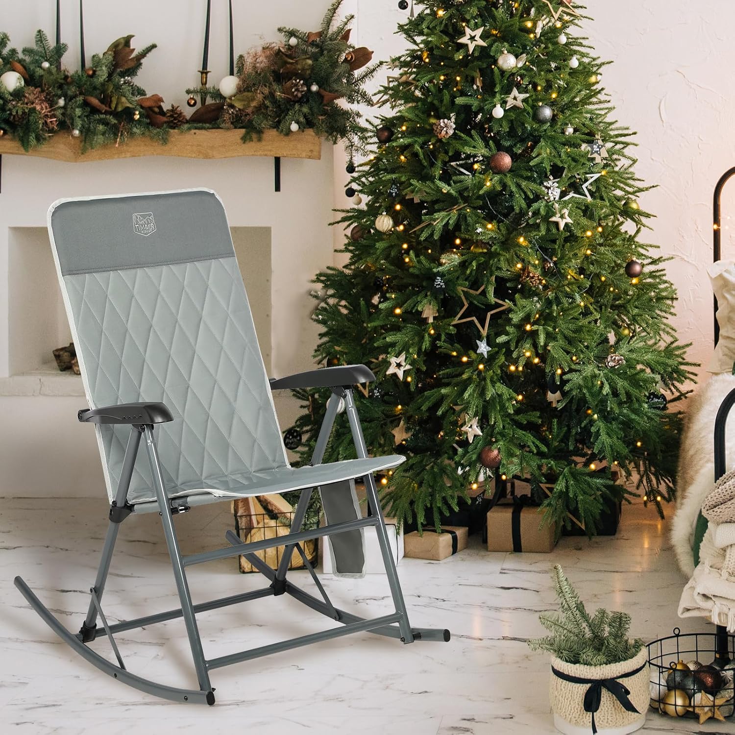 AUCT 22535 - $79 Timber Ridge 3-Level Adjustable Rocking Camping Chair, Ergonomic Padded High Back, Sup - Image 2
