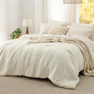 AUCT 20450 - $90 Bedsure Oversized King Comforter Prewashed Bedding Set 3Pcs Ivory 120"x98"