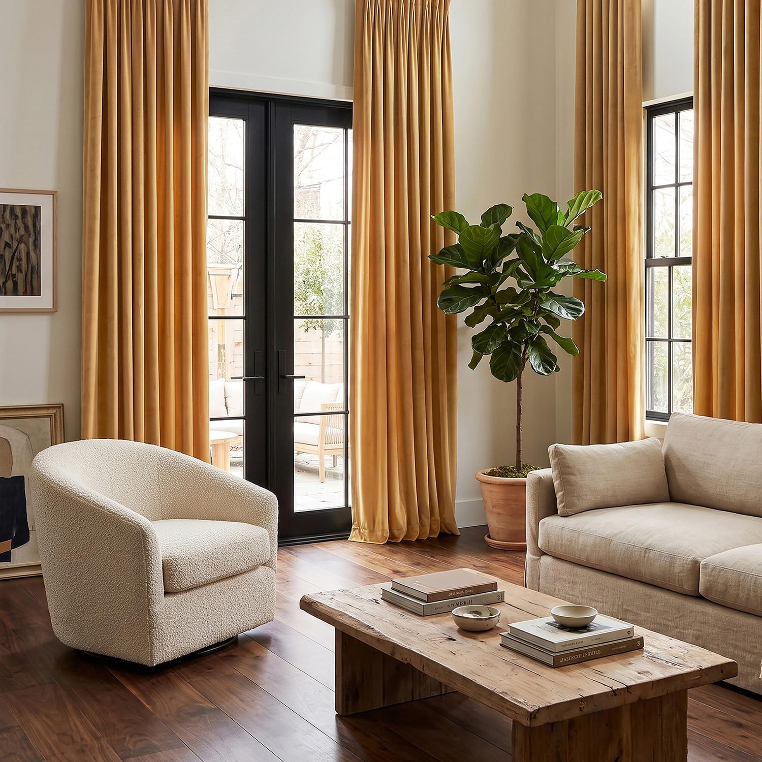 AUCT 20881 - Plush Velvet Curtains for Living Room (1 Panel) - 50W x 96L, Retro Gold - Image 2
