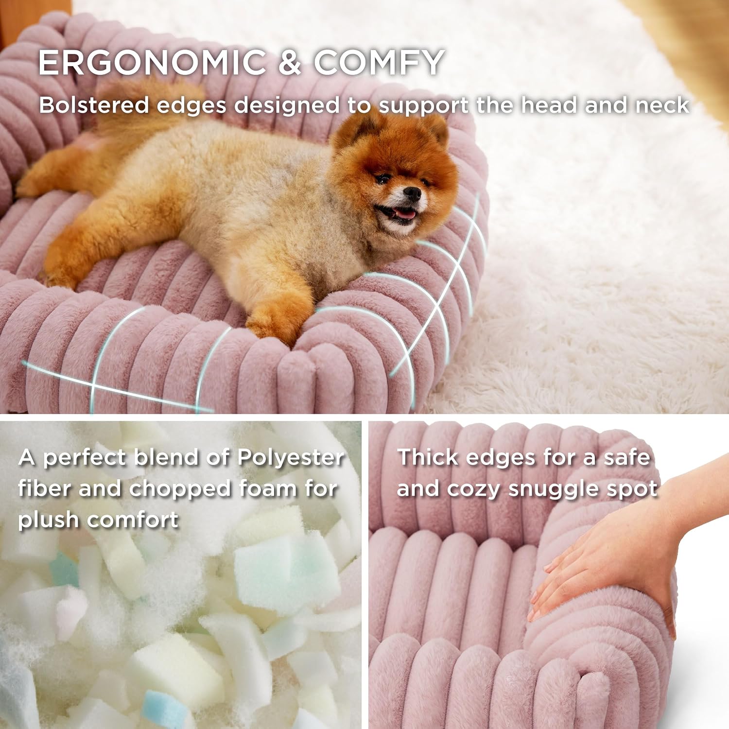AUCT 20909 - $51 Bedsure ComfyFleece Dog Bed Medium Large Size Dog Washable 30in Blush Pink - Image 2