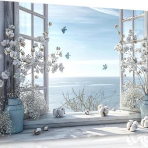 AUCT 22588 - $55 Birnsen Coastal Flower Bathroom Canvas Wall Art Cotton Bouquet and Butterfly Open Wind
