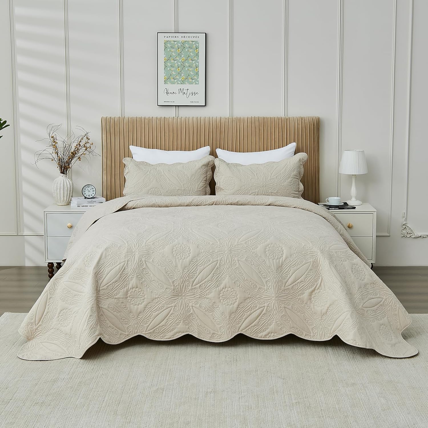 AUCT 22503 - Kingnex Oversized King Bedspreads 128x120 Ultrasonic Quilted Beige - Image 2
