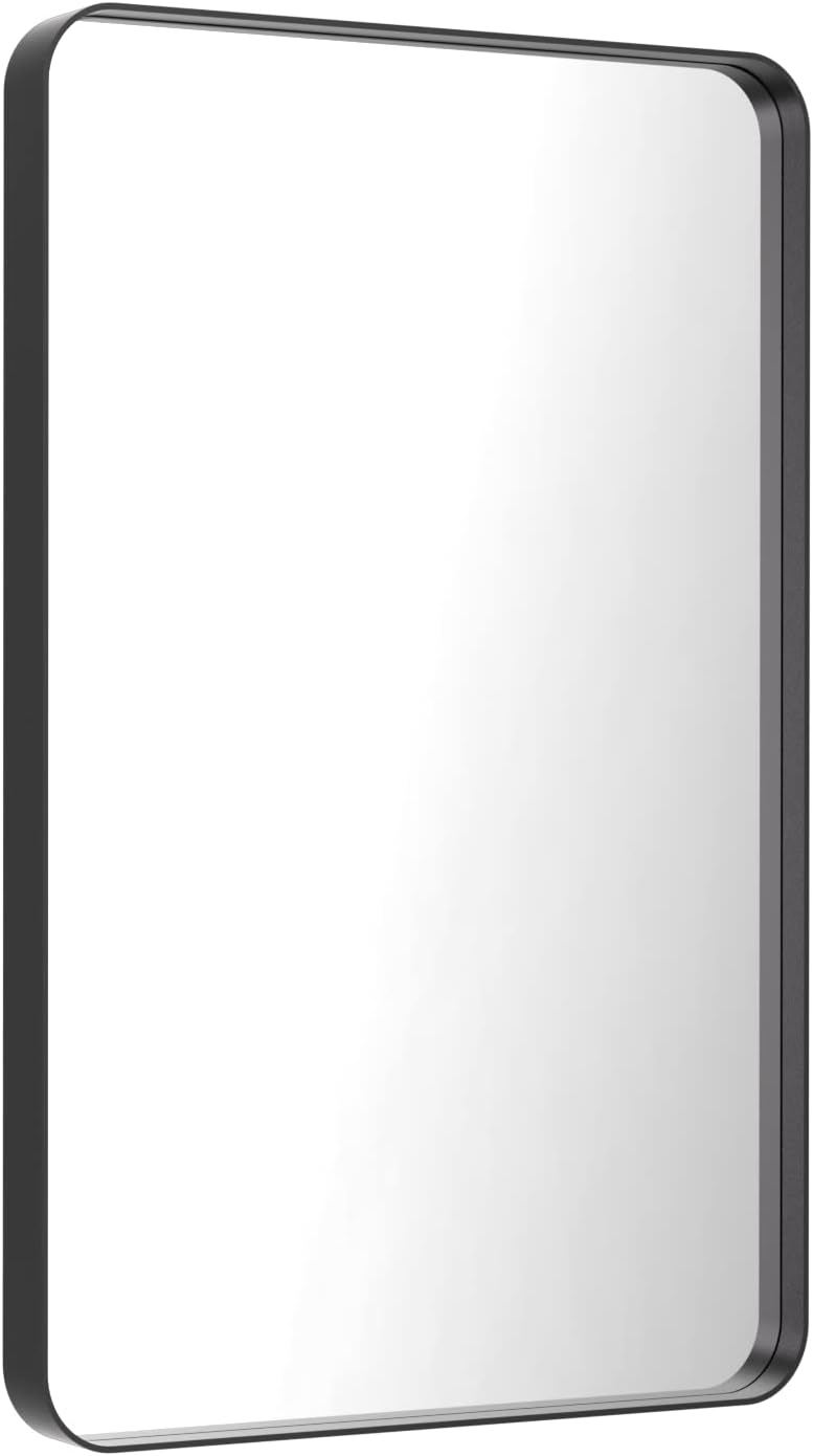 AUCT 20605m - $60 LOAAO 24X36 Inch Black Bathroom Mirror Metal Framed - Image 3