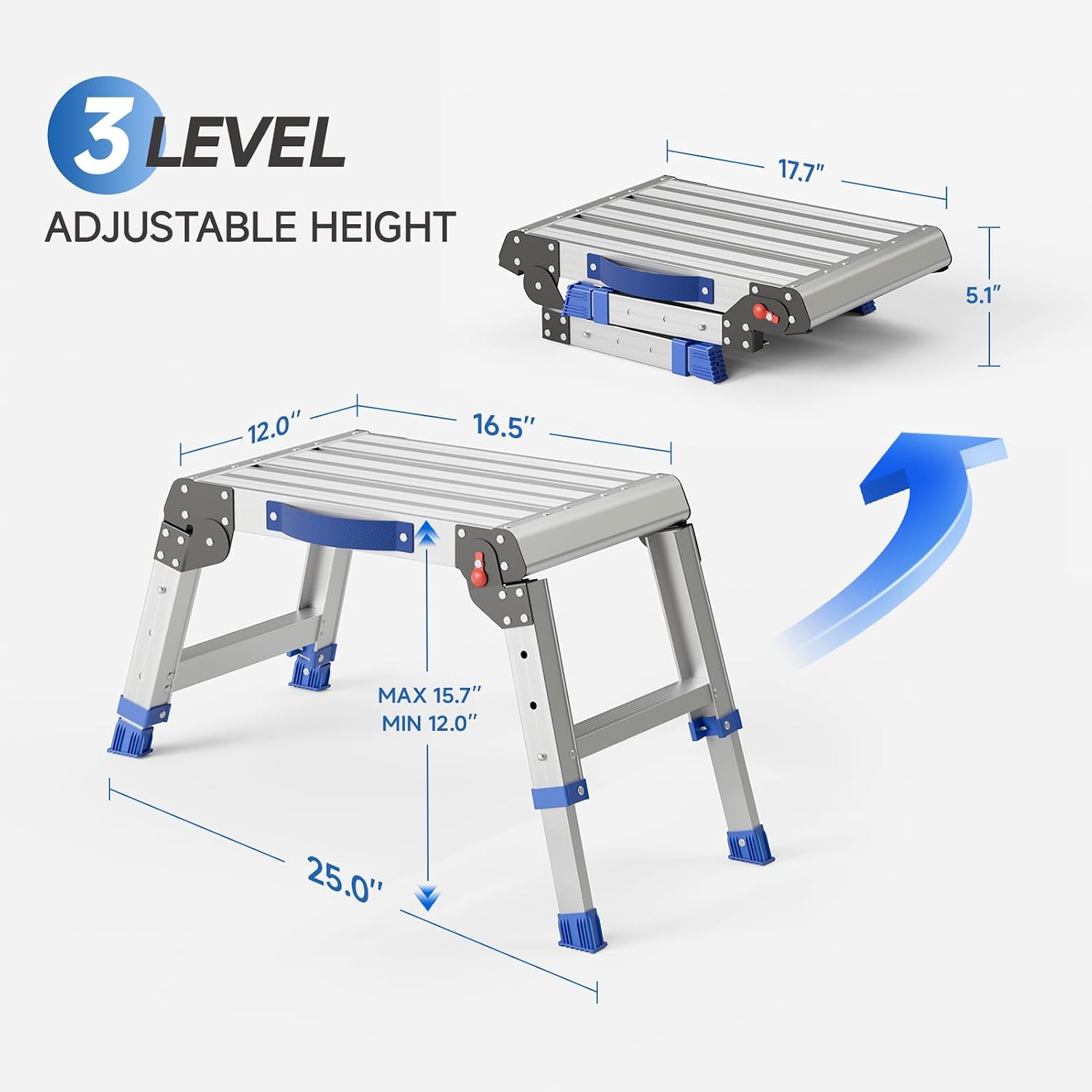 AUCT 20966 - $60 Loyoda Folding Step Stool for Adults, Portable Aluminum Work Platform 440lb - Image 4