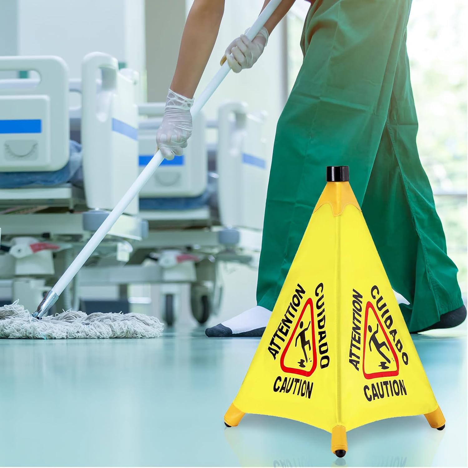 AUCT 20386 - $71 4 Pcs Pop up Wet Floor Sign with Storage Tube 20 Inch Wet Safety Signs Commercial Caut - Image 4