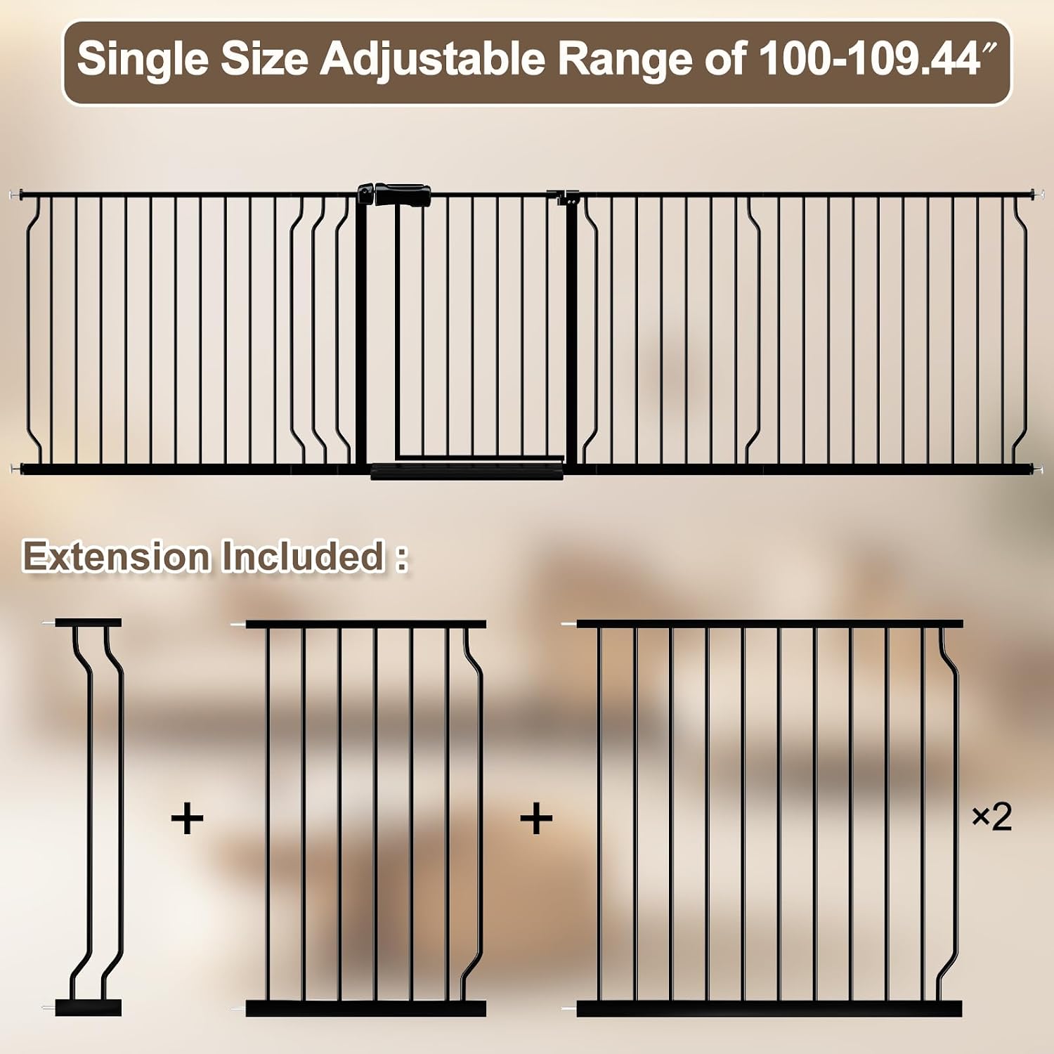 AUCT 20422 - $206 WAOWAO 100-109.41" Extra Wide Baby Gate Pressure Mounted 30" Tall Black | Extra-Wide, - Image 2