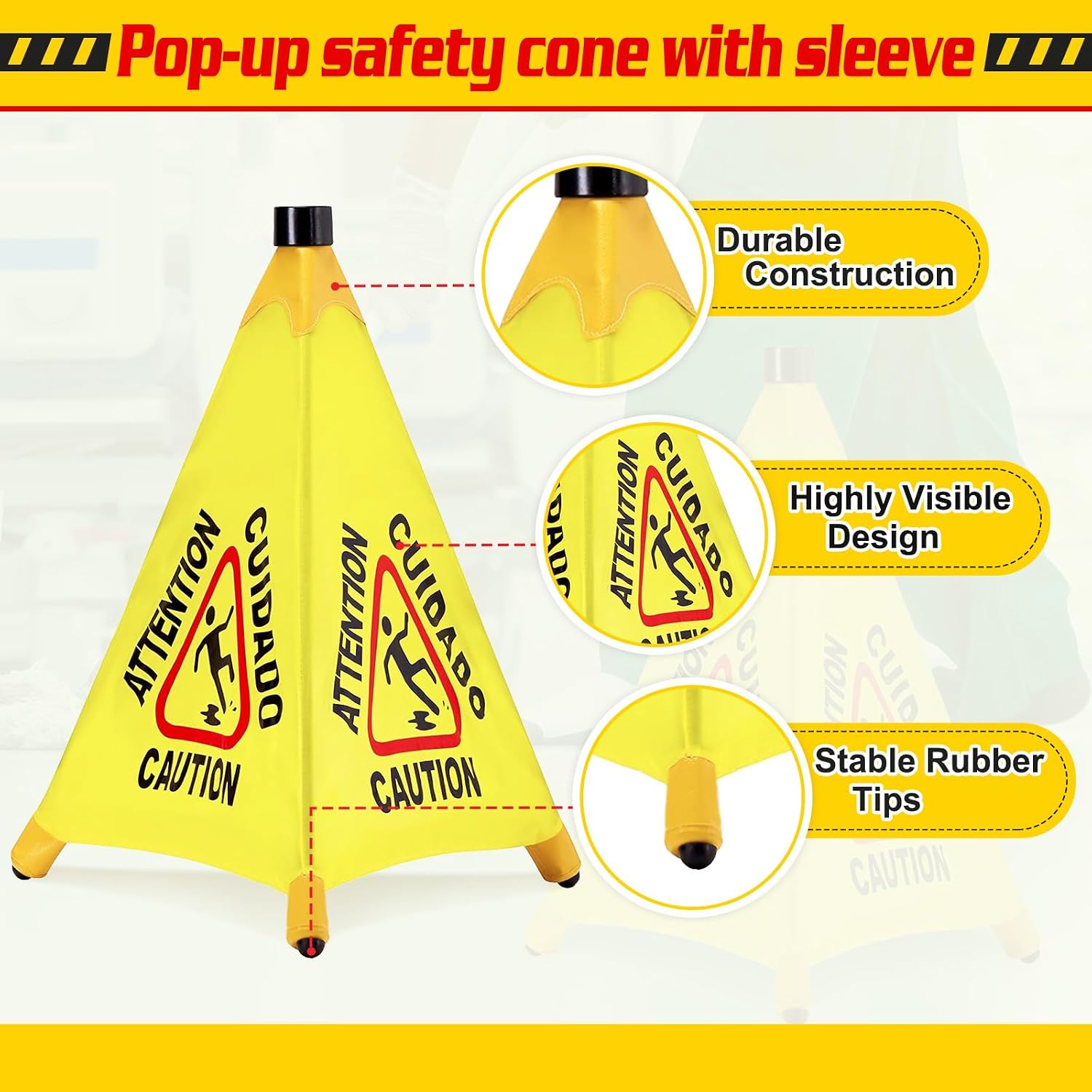 AUCT 20386 - $71 4 Pcs Pop up Wet Floor Sign with Storage Tube 20 Inch Wet Safety Signs Commercial Caut - Image 3
