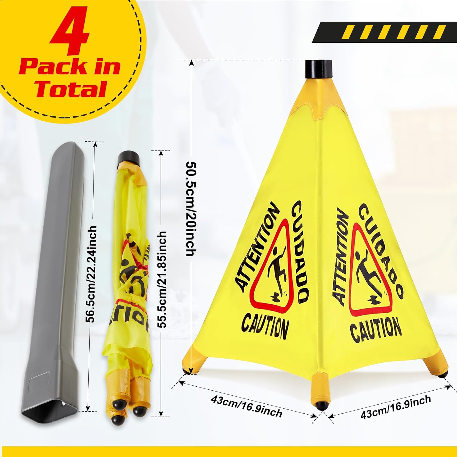AUCT 20386 - $71 4 Pcs Pop up Wet Floor Sign with Storage Tube 20 Inch Wet Safety Signs Commercial Caut - Image 2