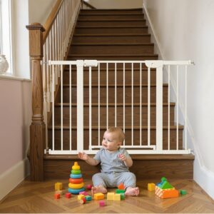 AUCT 20390 - $80 29.5-46" Magnetic Baby Gate for Stairs, Baby Safety Essentials, Auto Close Gate for Do