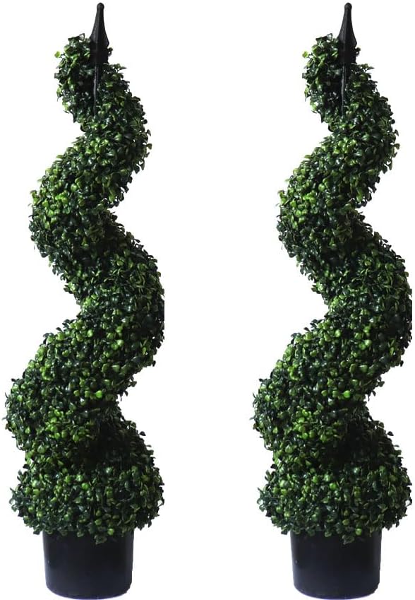AUCT 21700 - $75 ALL SEASON GREEN 36" Topiary Trees Artificial Outdoor Boxwood Plants Set of 2 for Porc