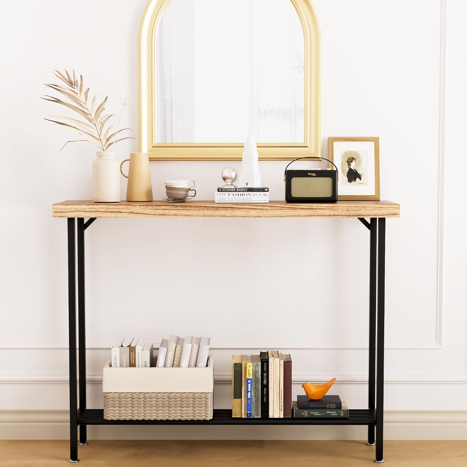 AUCT 21645 - $76 Acovy Industrial Solid Wood Console Table, 2 Tier Entryway Table with Storage Shelves, - Image 3