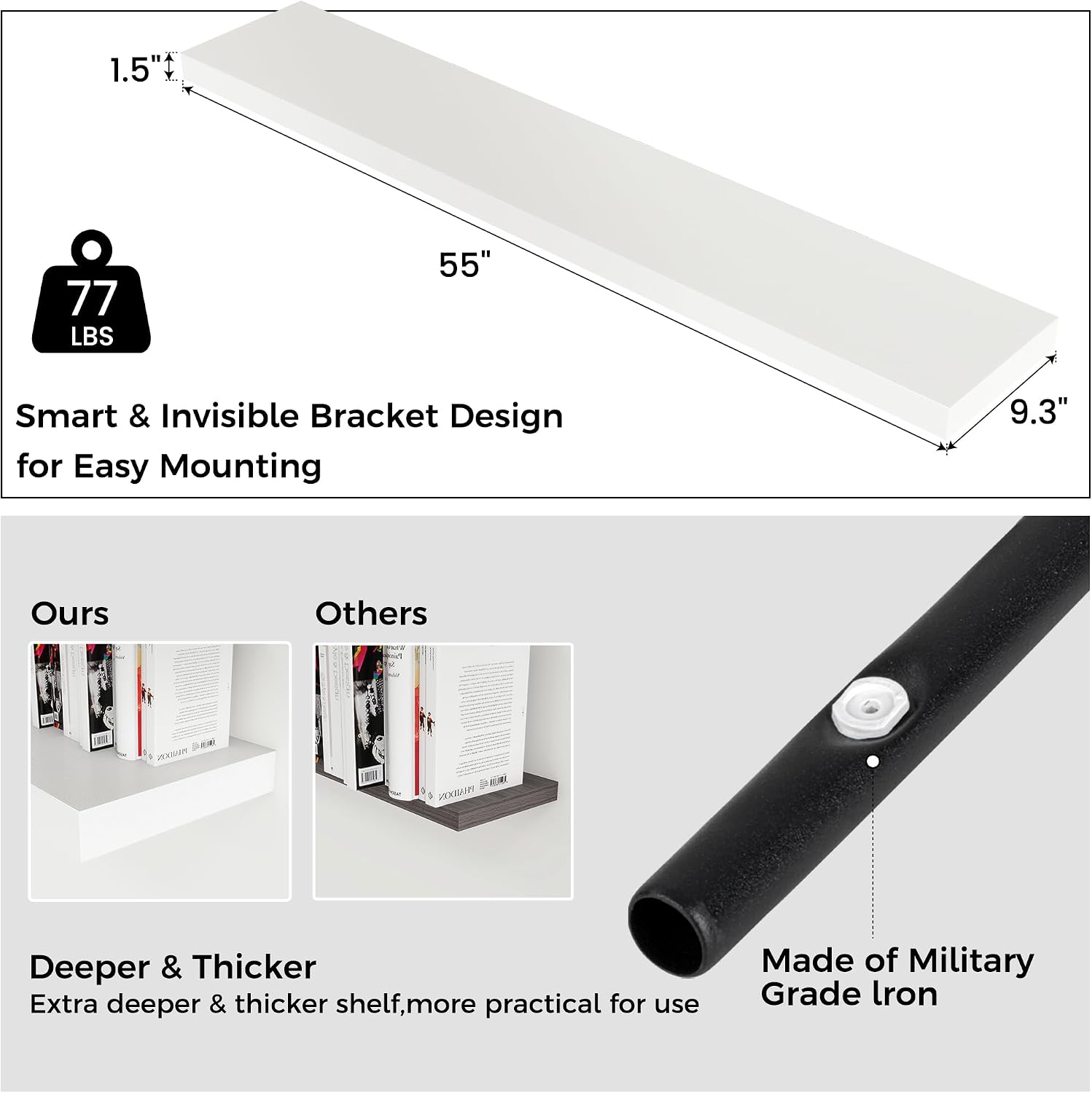 AUCT 21214 - $68 Venusmiles Floating Shelves for Wall, Engineered Wood Wall Shelves with Invisible Brac - Image 2
