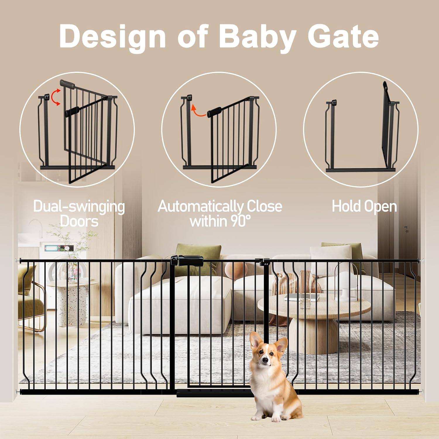 AUCT 20422 - $206 WAOWAO 100-109.41" Extra Wide Baby Gate Pressure Mounted 30" Tall Black | Extra-Wide, - Image 3