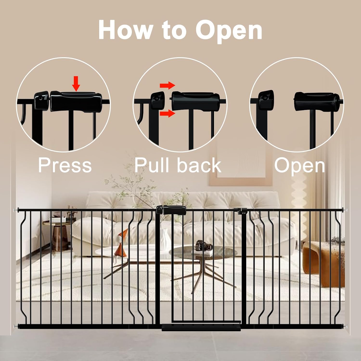 AUCT 20422 - $206 WAOWAO 100-109.41" Extra Wide Baby Gate Pressure Mounted 30" Tall Black | Extra-Wide, - Image 4