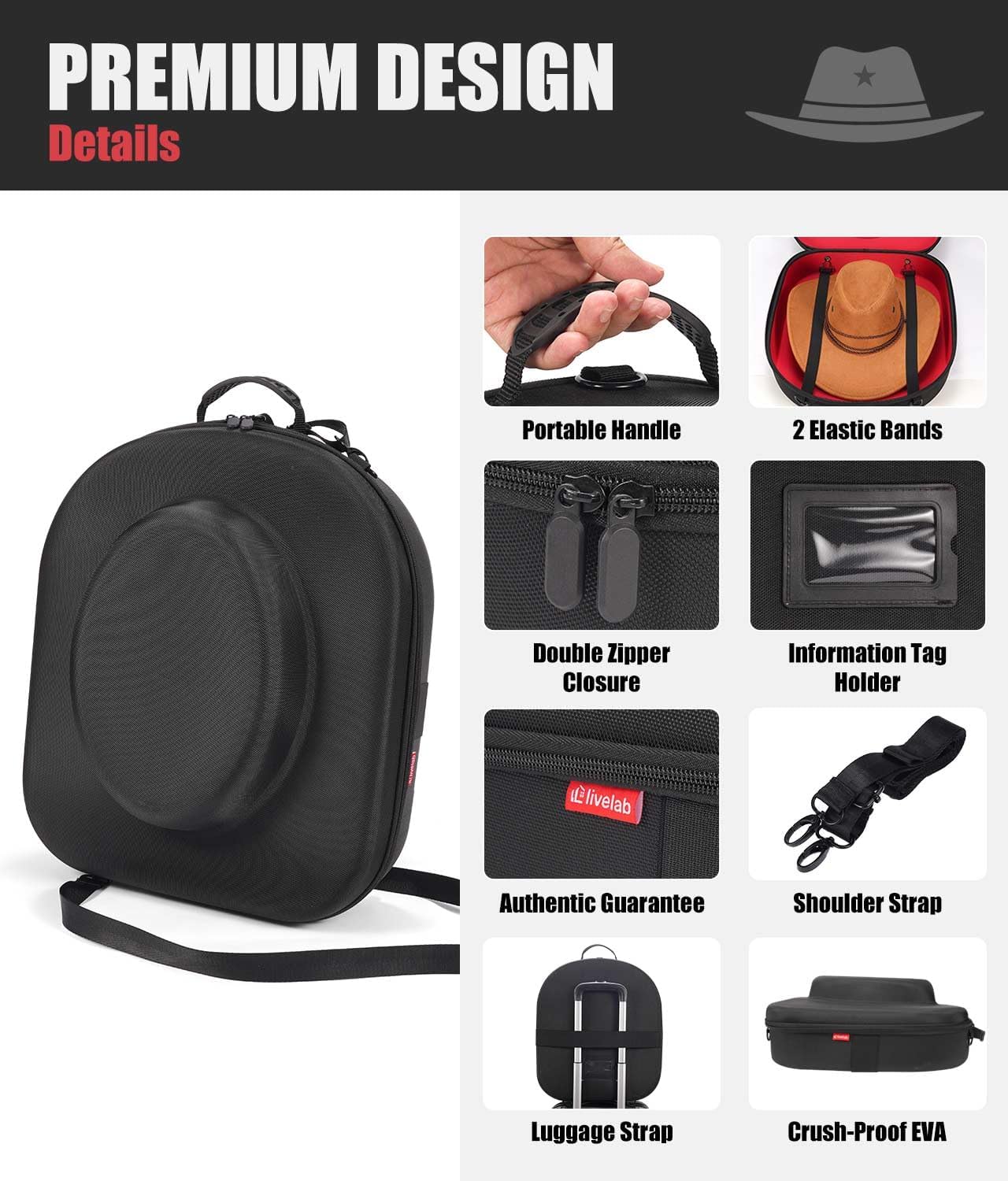 AUCT 20446 - $70 Livelab Hat Box for Travel - Crush Proof Cowboy Hat Holder Storage, Hard Travel Hat Ca - Image 3