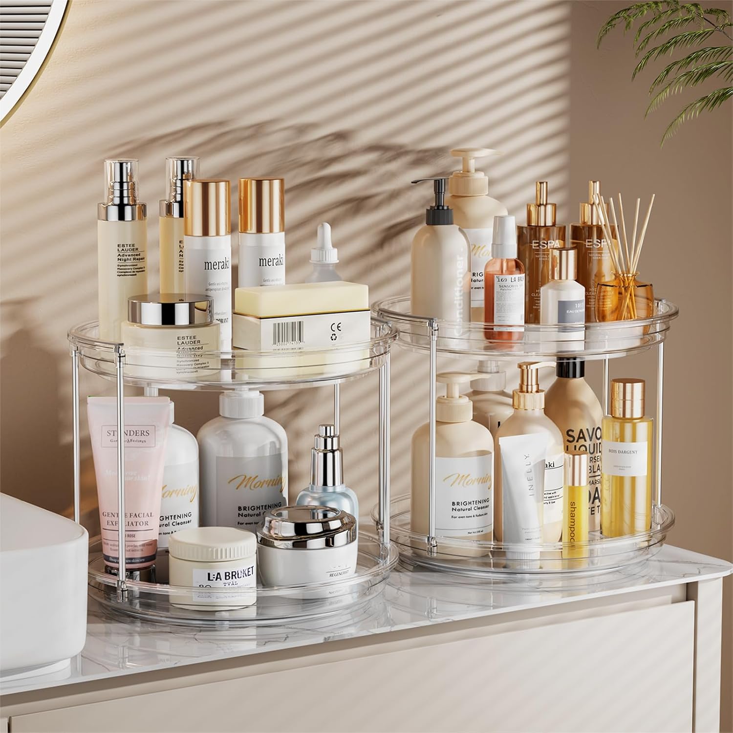 AUCT 21736 - LAMU 2 Pack 2 Tier Lazy Susan Turntable Organizer 9.25' Rotating Spice Rack Organization f - Image 4