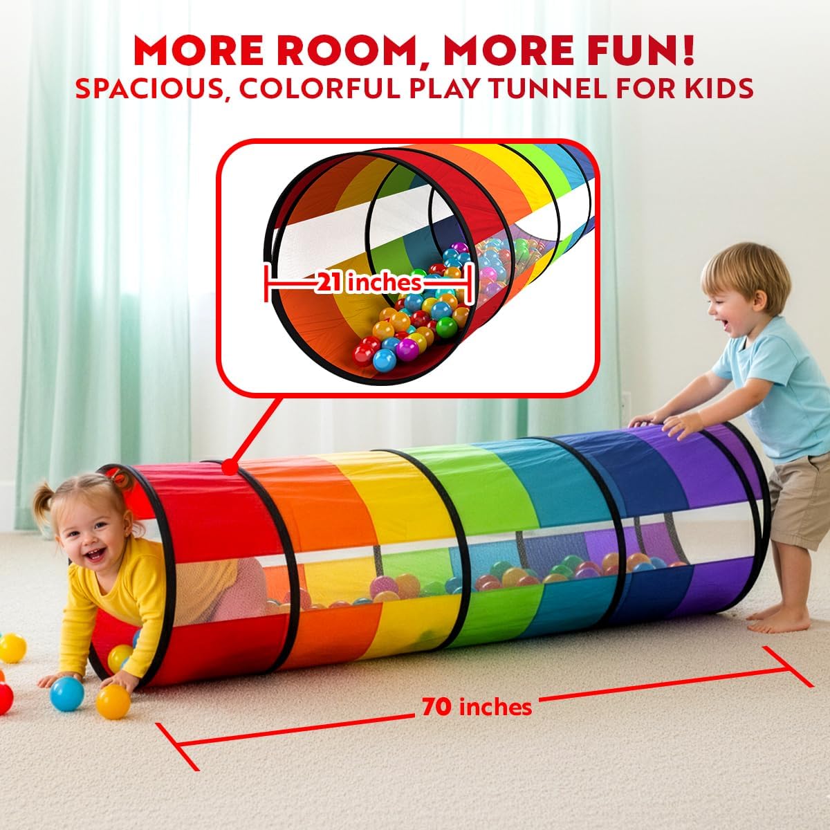AUCT 20758 - Playz Kids Play Tunnel Toys for Toddlers 1-3, Large 21" Rainbow Pop Up - Image 3