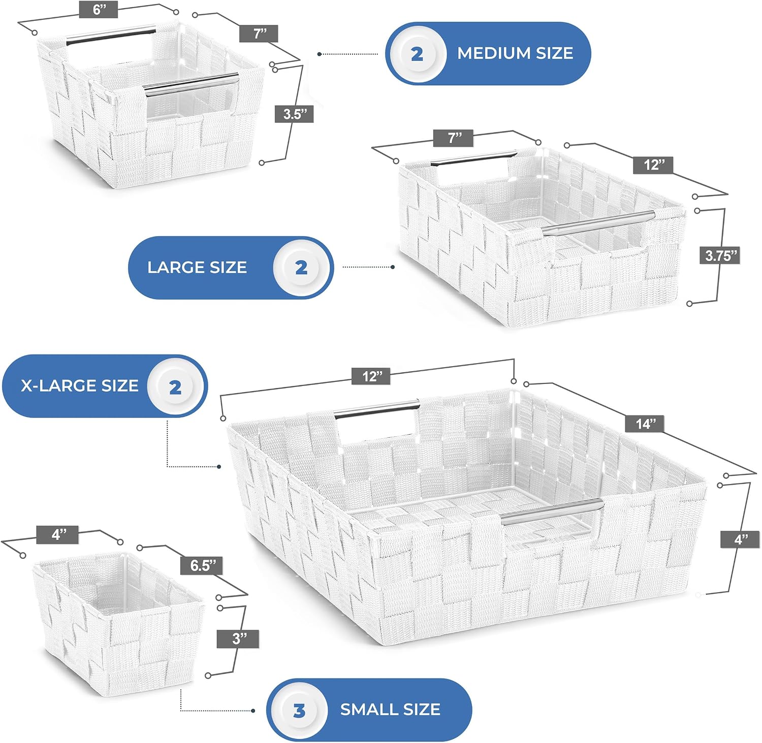 AUCT 20470 - Sorbus Baskets for Organizing, Woven Storage Set (9 Piece Set, White) - Image 3