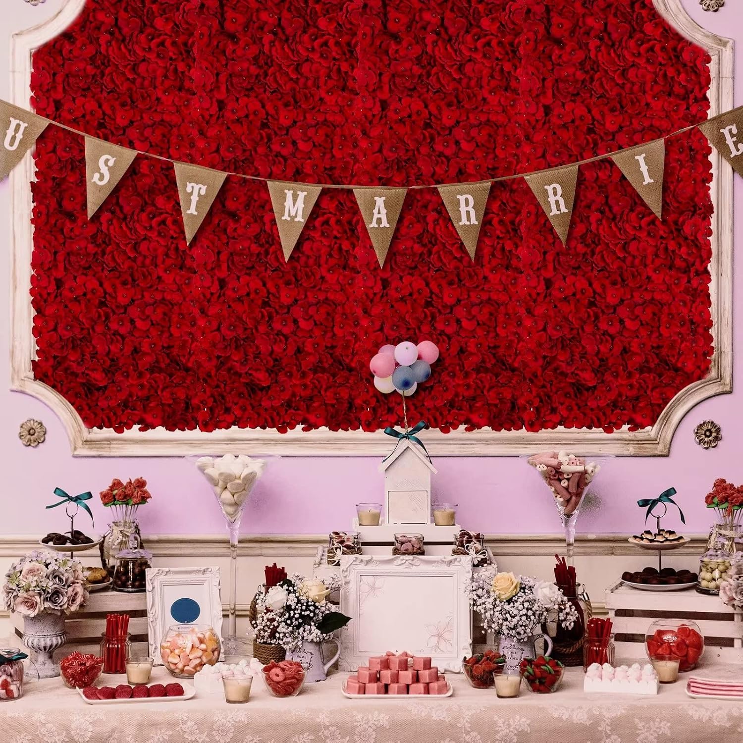 AUCT 20783 - $138 BLOSMON Red Flower Wall Backdrop for Wedding Decor, 12 Pcs, 24 x 16 Inches - Image 4