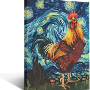 AUCT 22144m - Flintis Rooster Canvas Wall Art, Abstract Starry Sky Night Colorful Chicken Pictures Wall